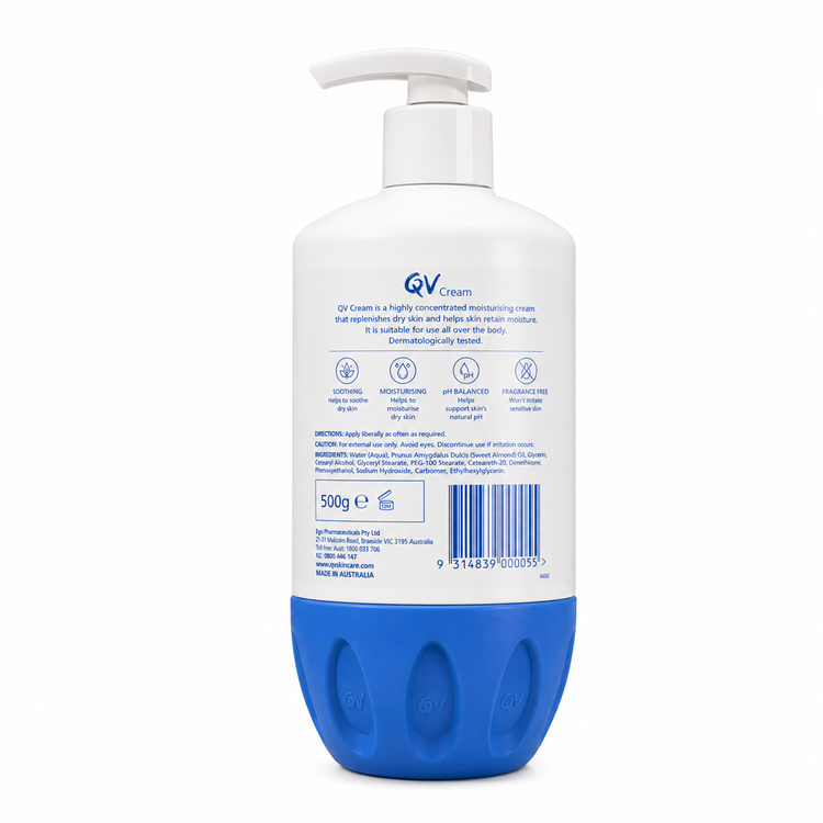 کرم مرطوب کننده پوست خشک کیووی QV اصل - نمای پشت محصول