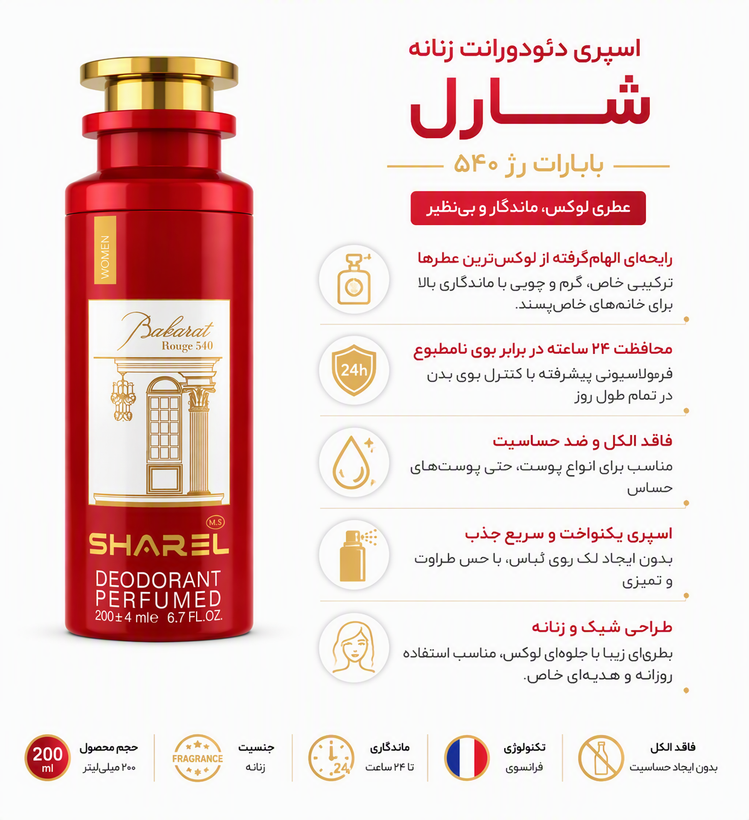 مشخصات اسپری خوشبوکننده بدن برند شارل نازی بیوتی